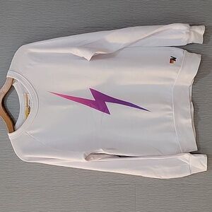 Aviator Nation White Sweatshirt with Pink and Purple Lightning Bolt Size S